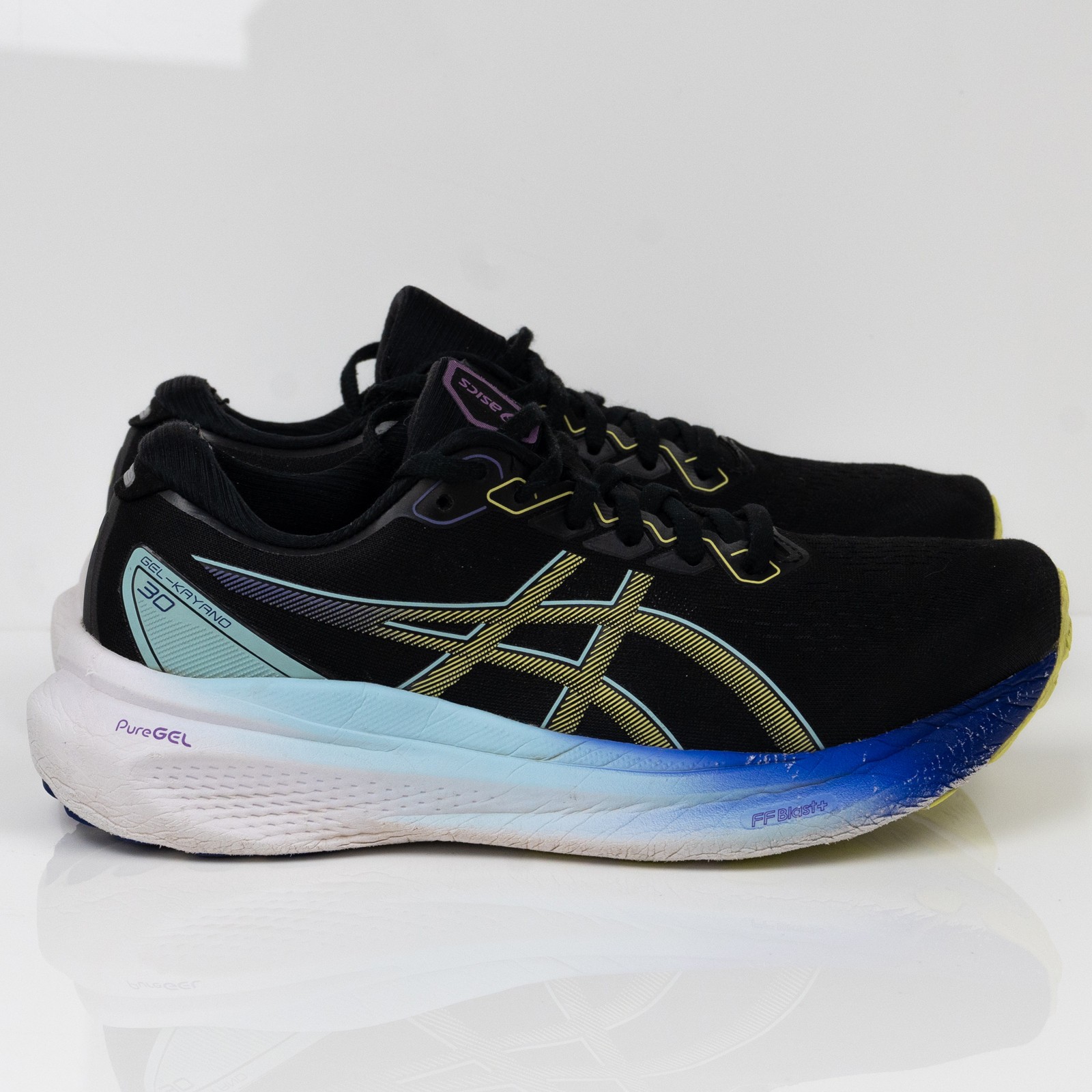 Asics Gel Kayano 30 Black Blue Glow Yellow Women Size 8.5