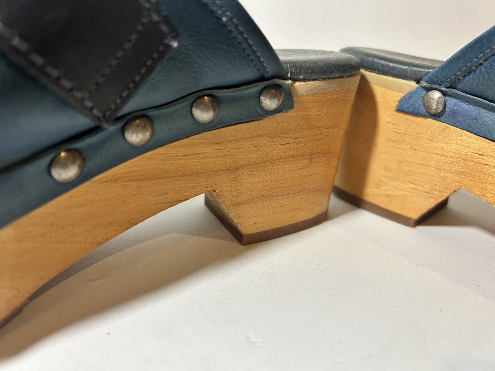 Free People Culver City Clogs Teal Blue Leather Wood Platform Buckle Studded 9