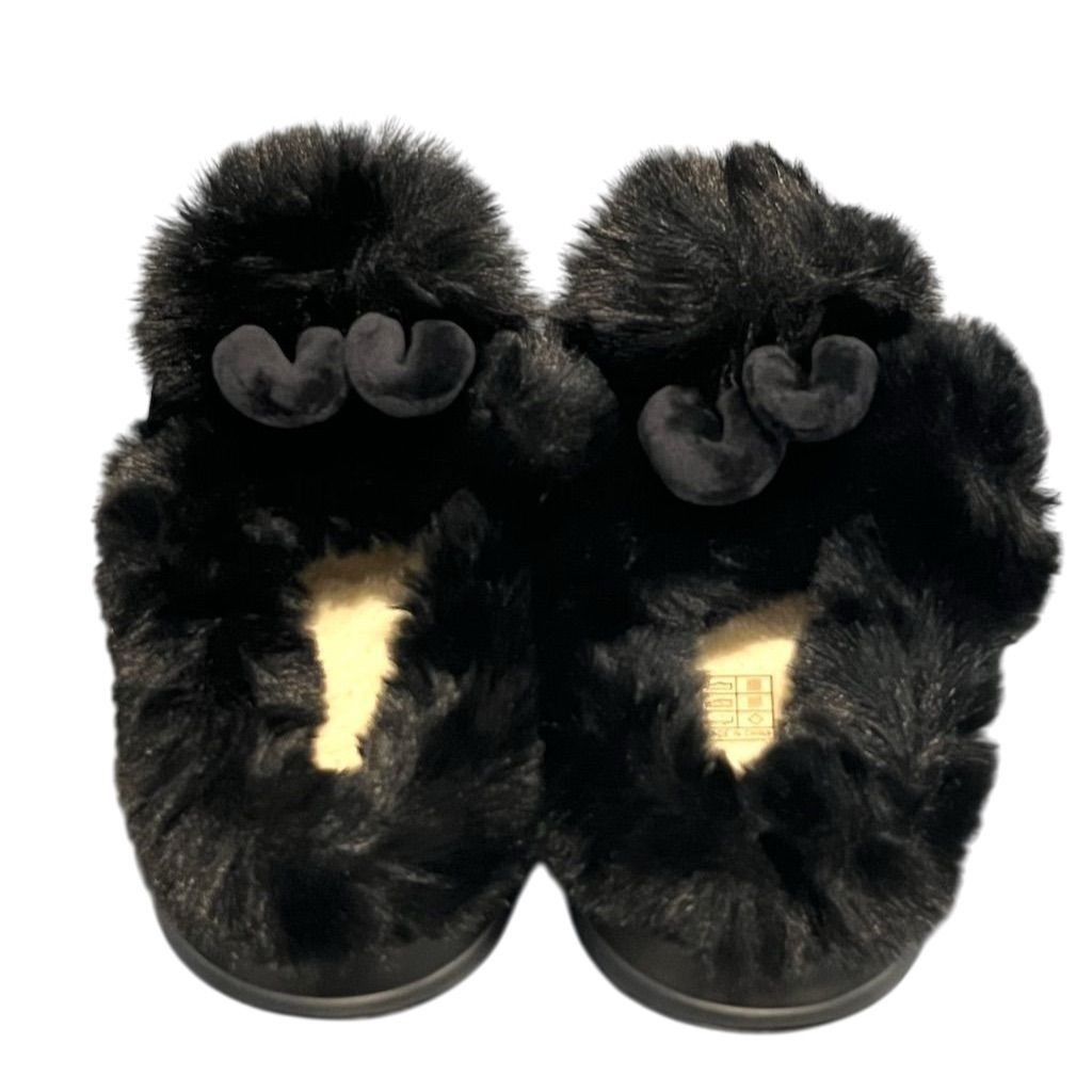 Women’s Bunny Plush Slippers Black 7 Indoor Warm Cozy Soft Fall Winter
