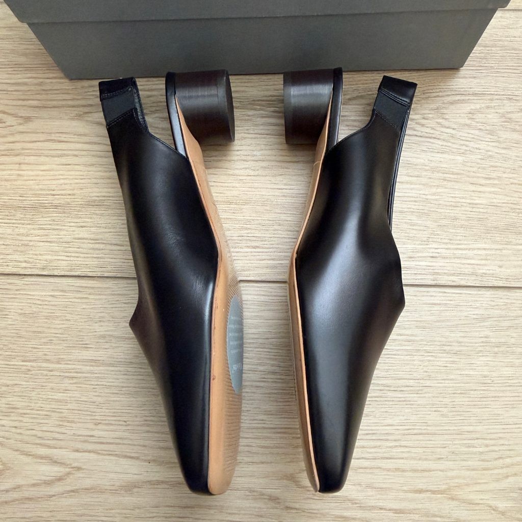 Everlane Square Toe Slingback Black Leather Block Heel Flats Women’s Size 10.5