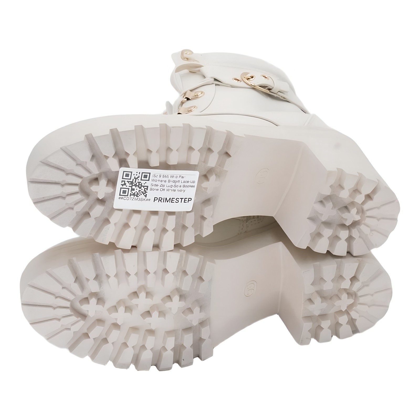 Wild Pair Bridgitt Lace-Up Side-Zip Lug-Sole Booties Bone Off-White 9.5M