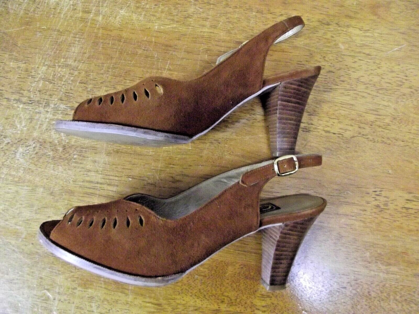 Caressa Prestige Spain Womens 7.5 M Copper Suede Peep Toe Heels Slingback Shoes