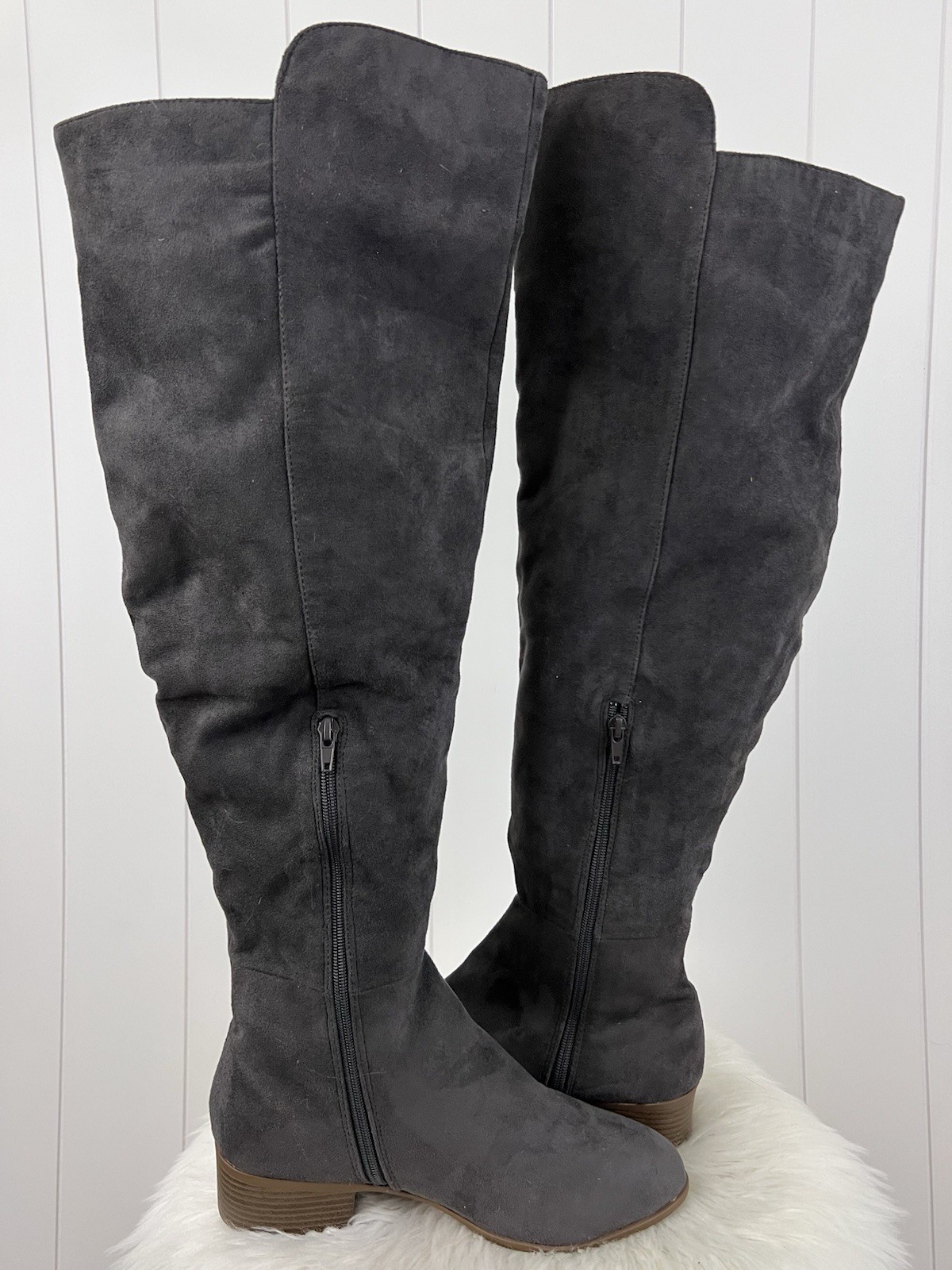 It’s OK Brand Dark Grey Vegan Suede Over the Knee Riding Boots Size 9.5M
