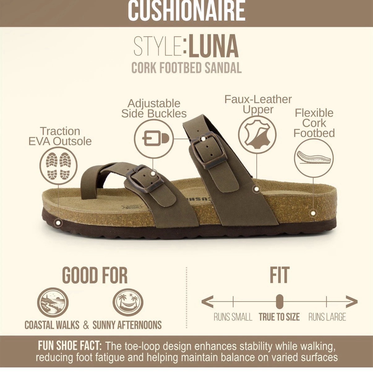 Authentic Cushionaire Libby Cork Footbed Sandals Comfort Size 9 NEW
