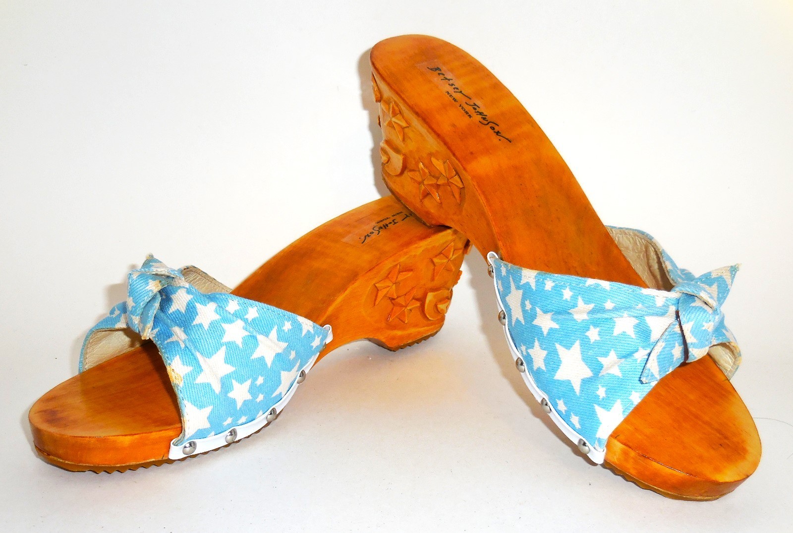 Size 11, 3 inches Hand Carved Anchor/Stars Heel Wooden Sandals, BJ’s Star Straps