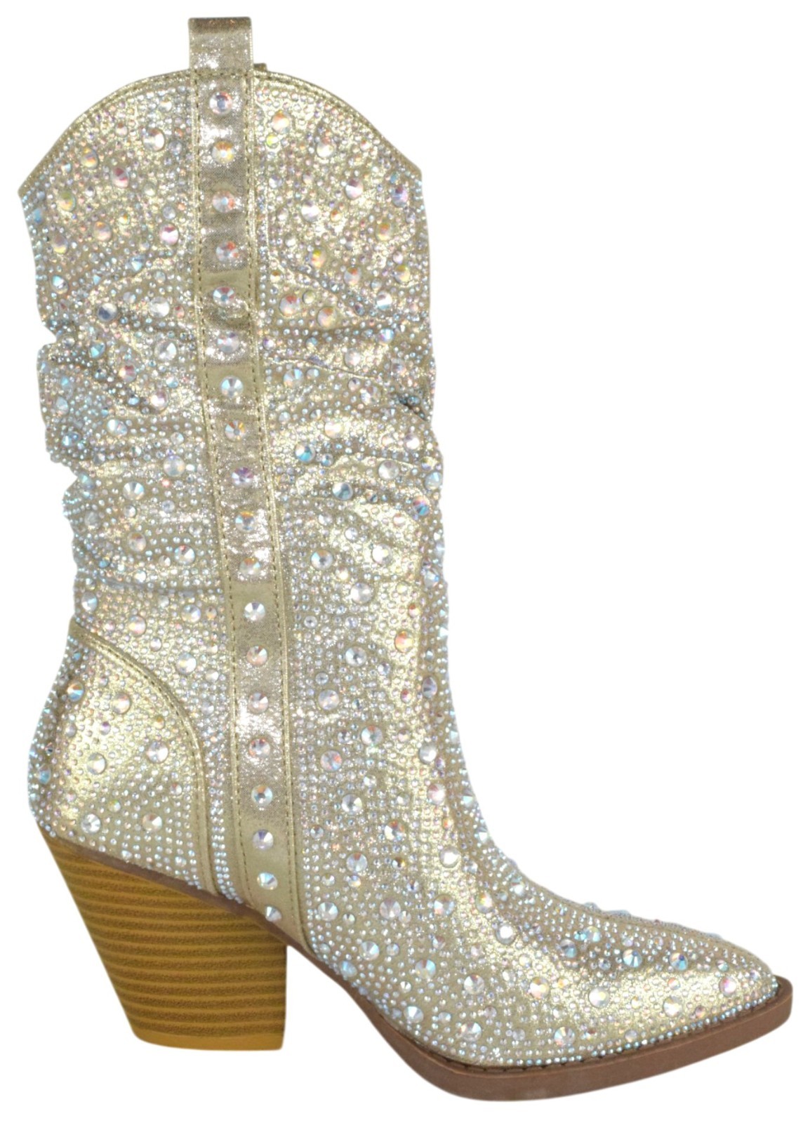 Forever Women Rhinestone Cowboy Boots Western Mid Calf Cowgirl RIVER-35 Gold