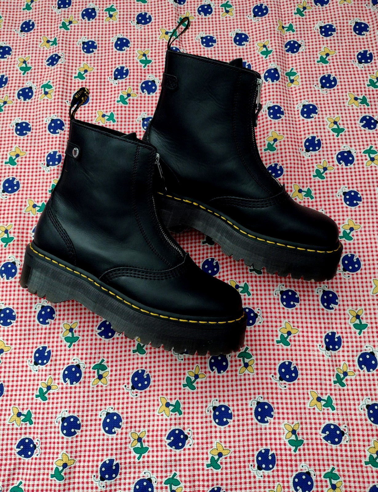 Dr. Martens Zippered Front JETTA Leather Platform Boots NEW US M 9 US W 10 Black