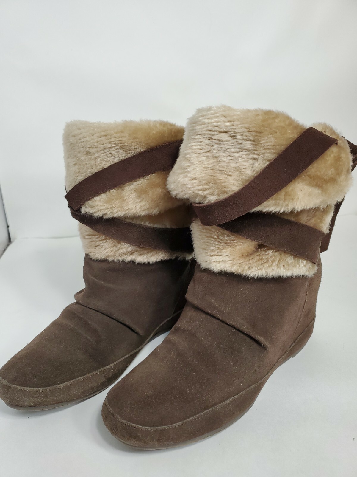 Aldo Brown Suede Leather/Fur Slip on Flat Boots EU36(US 5-5.5M)