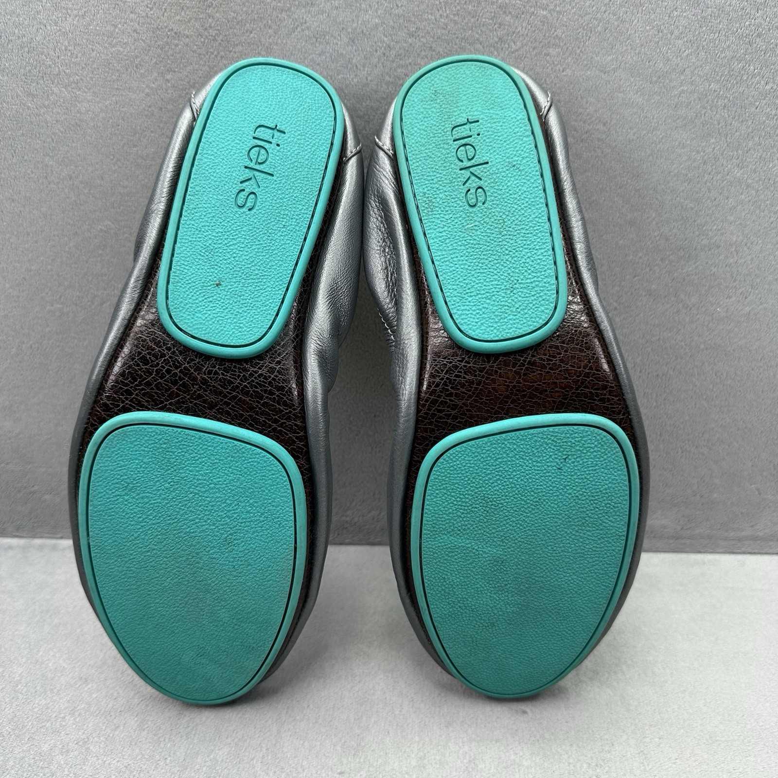 Tieks by Gavrieli Metallic Pewter Womens Size 8 Full Grain Leather Ballet Flats