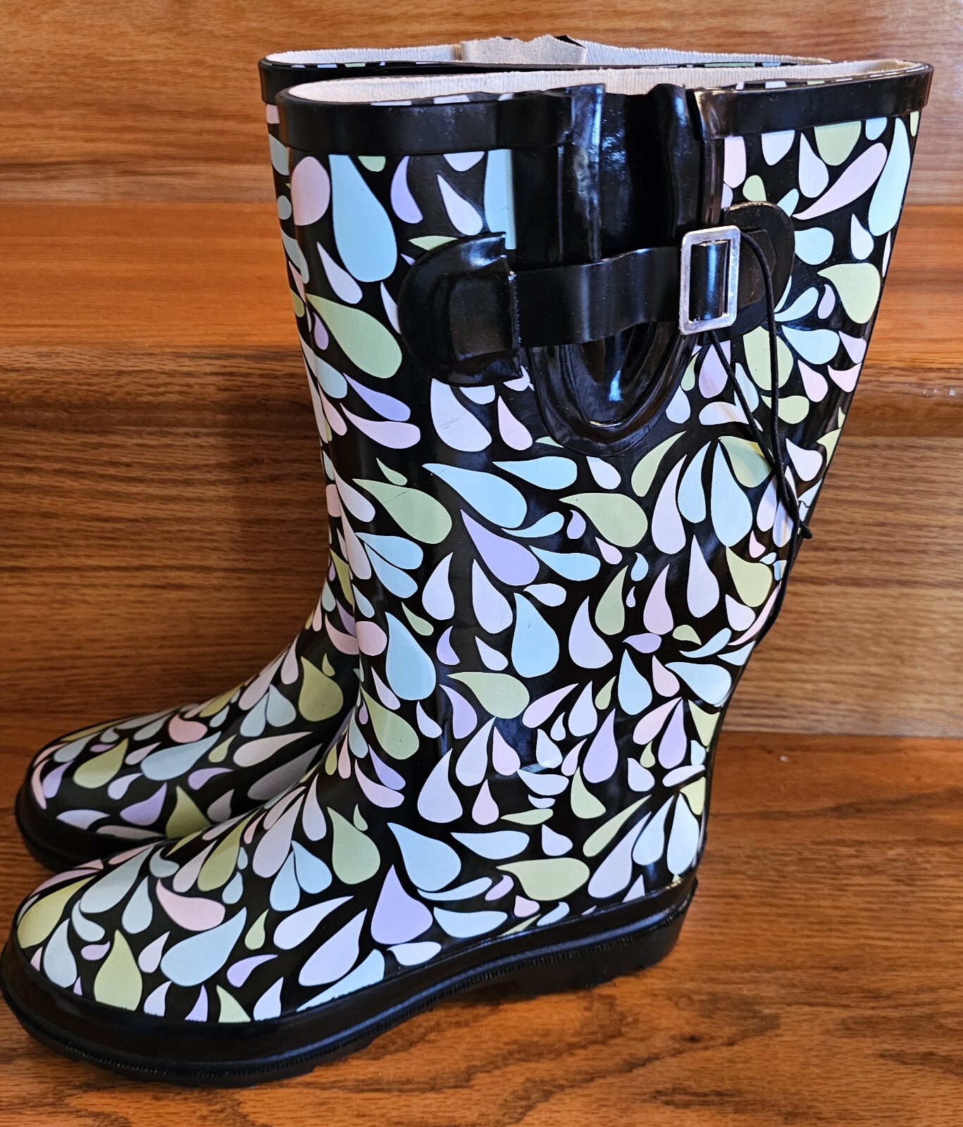 Via Rosa Womens Pull On Rain Boots Size 8 NWT Side Buckle Mid Calf