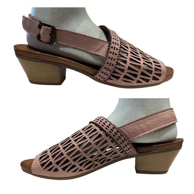 Bueno Lia Dusty Pink Laser Cut Leather Slingback Sandals 40 / 9.5 Heels Summer