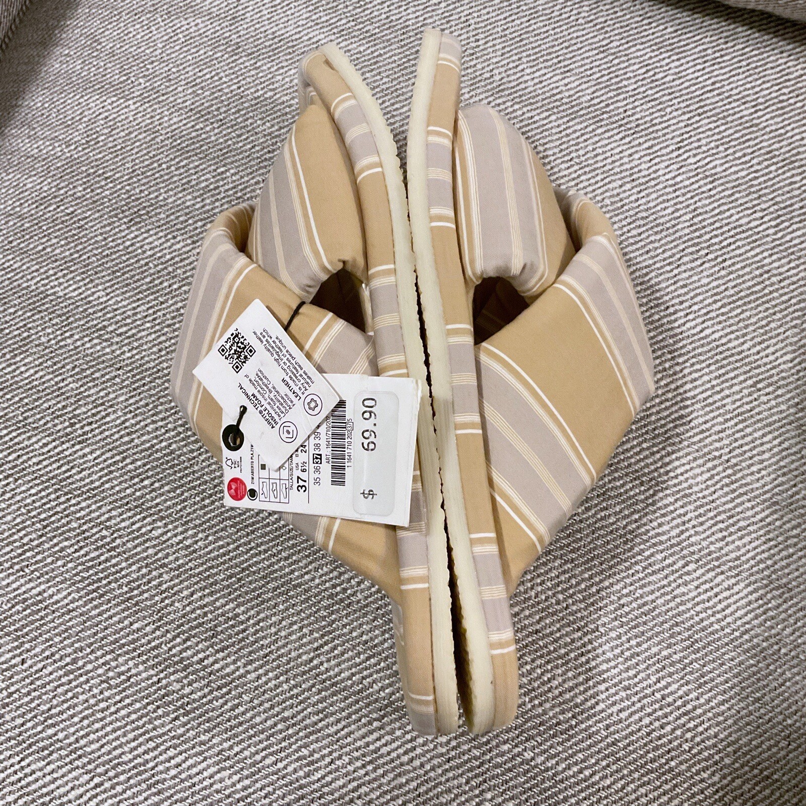 Zara Shoes Women Size 6.5 Beige Slides Slip On Flats Criss Cross Comfort NWT