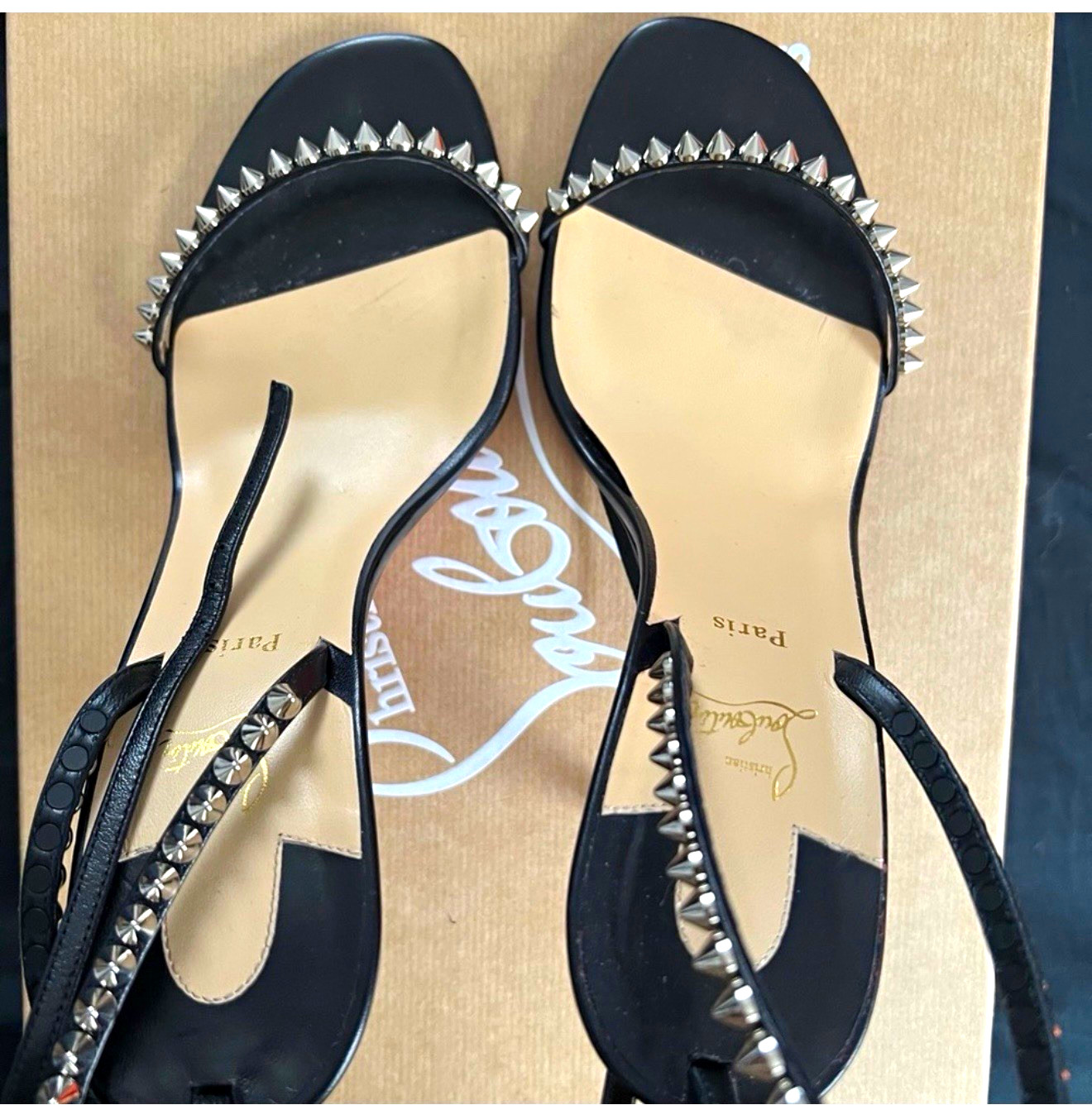 Christian Louboutin Patent Leather Strappy Spiked Open Toe Heels Red Sole EU 40