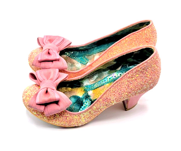 IRREGULAR CHOICE Ban Joe Women’s 39 Pink Bow Giltter Mid Heel Prom Formal Shoes