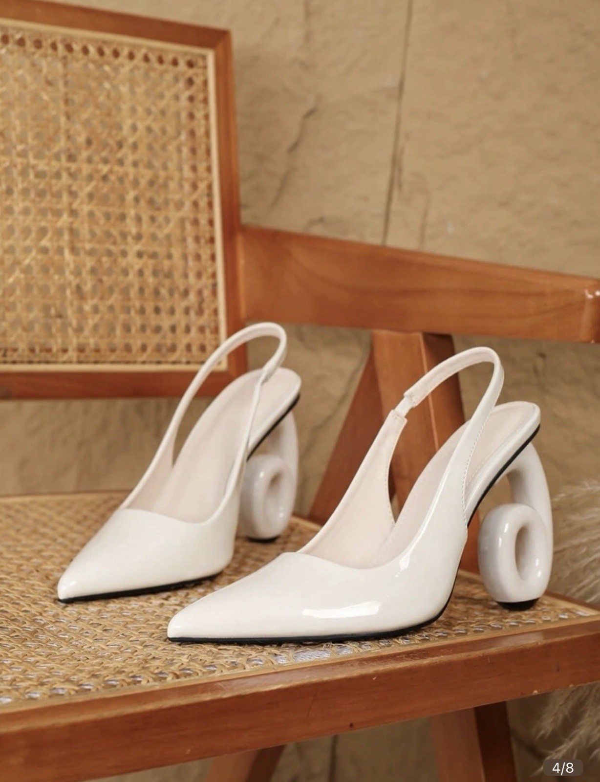 Women’s Versatile Sculptural Heel Backstrap Closed Toe Sling back White Sandals