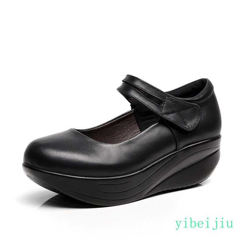 Men’s Mid Wedge Heel Creeper Platform Round Toe Boat Shoes Buckle Ladies Pumps
