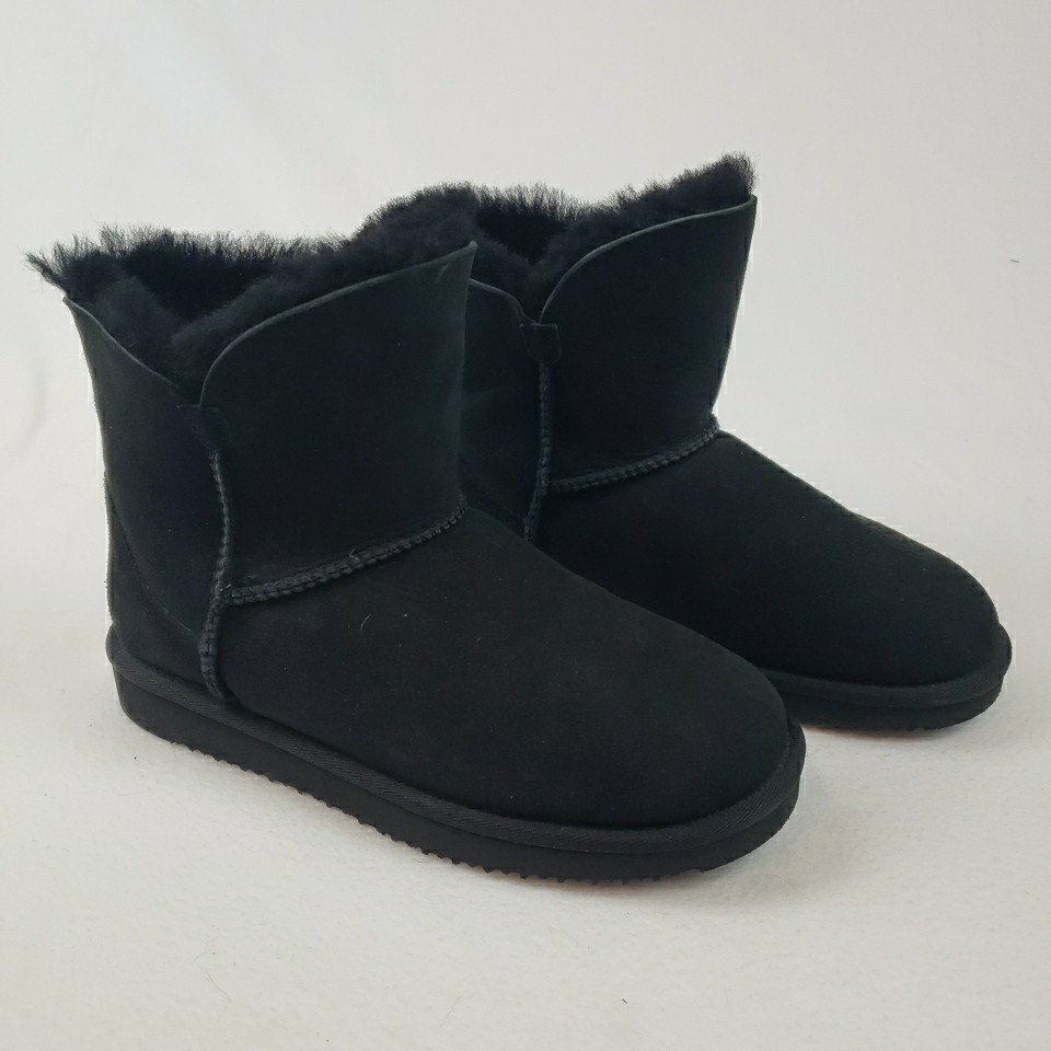 Women’s Black Faux Fur Lined Ankle Winter Boots Flat Non-Slip Snow Shoes Size 7