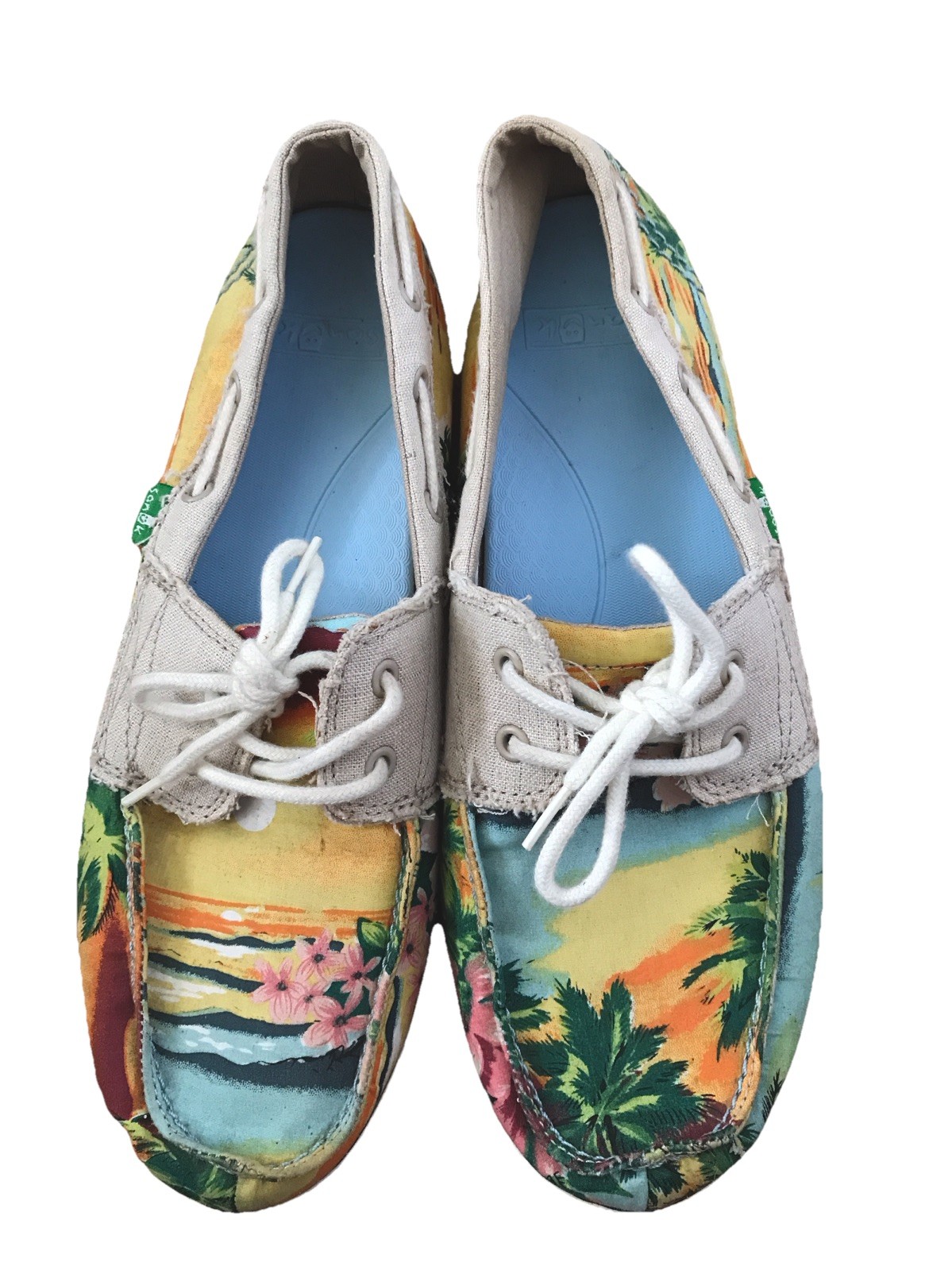 SANUK Canvas Tropical Beach Floral Multicolor Slip On Boat Loafer Shoe Woman 9.5