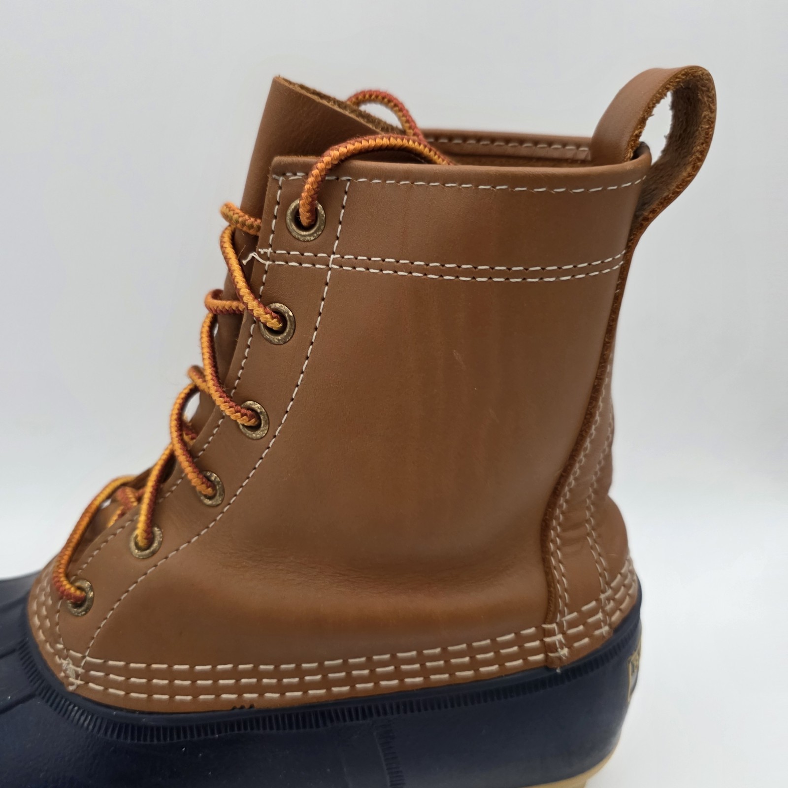 LL Bean Unisex Maine Bean Boot Shoe Leather Duck Boots Tan and Navy M – 7, W – 9