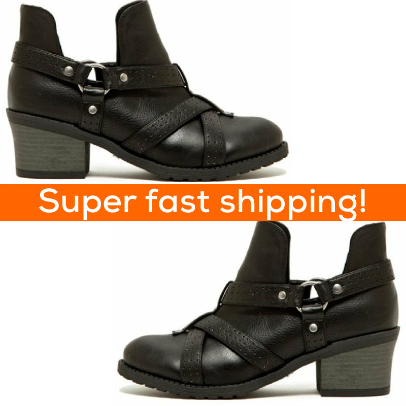 Women’s Ladies Black Strappy Ankle Booties 5.5, 6, 7, 7.5, 8, 8.5, 9,10 Size NEW
