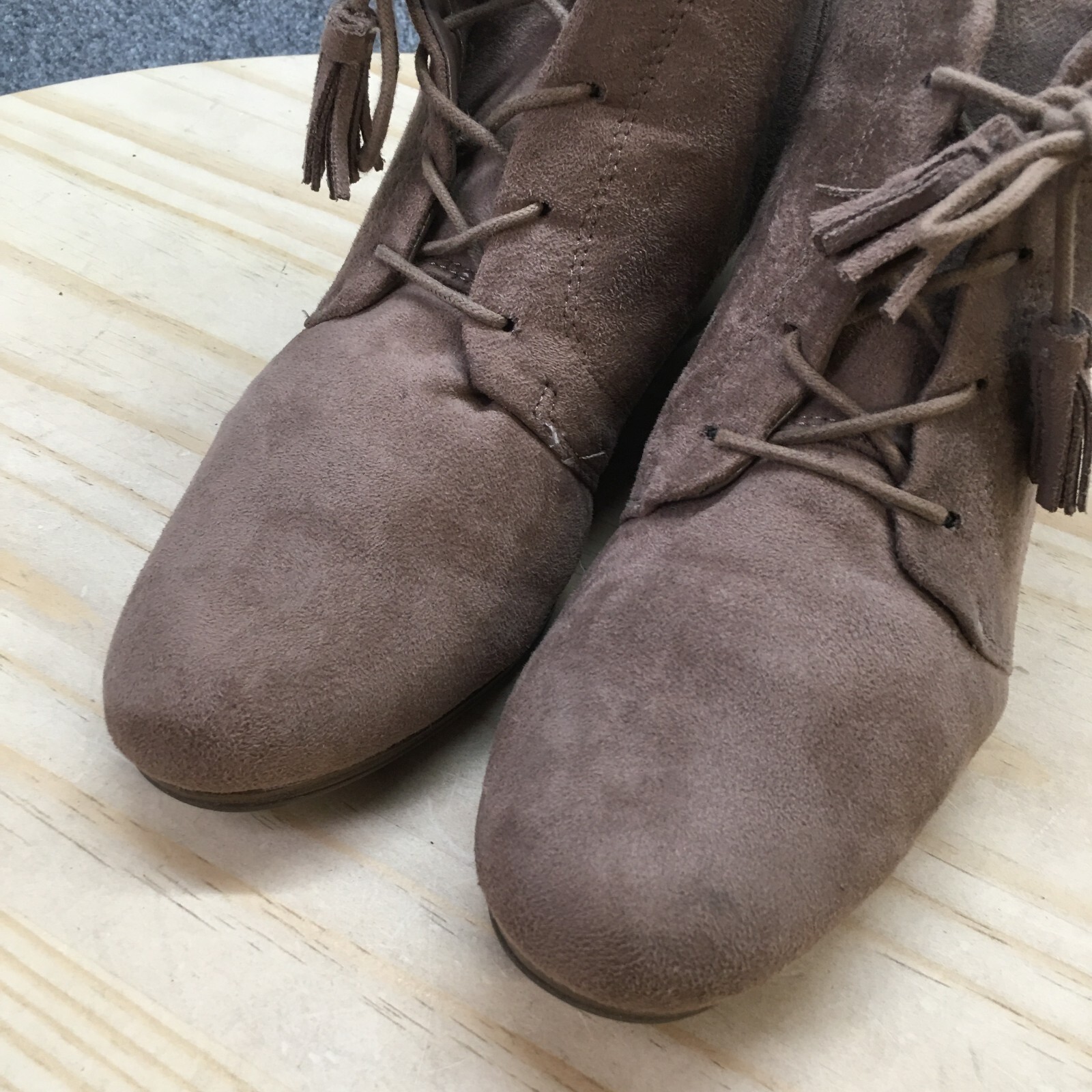 Dr Scholls Boots Womens 10 M Dakota Lace Up Wedge Ankle Booties Brown Fabric
