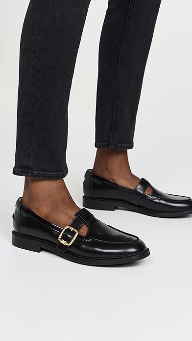 Sam Edelman Women’s Elaina Slip On Black Lea Loafers Gold buckle