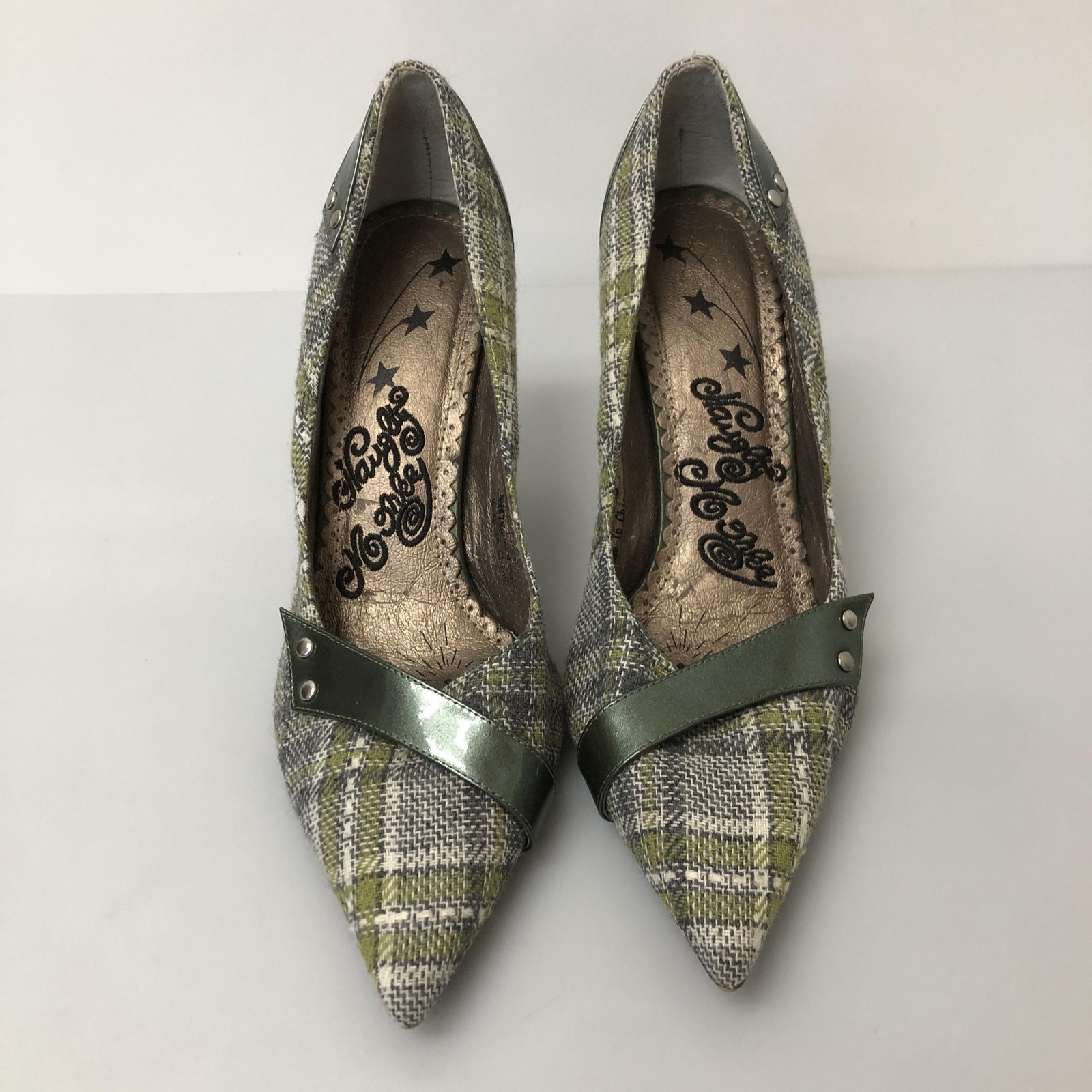 Naughty Monkey Shoes Womens Size 9.5 Green Plaid Pointed Toe Stiletto Heels