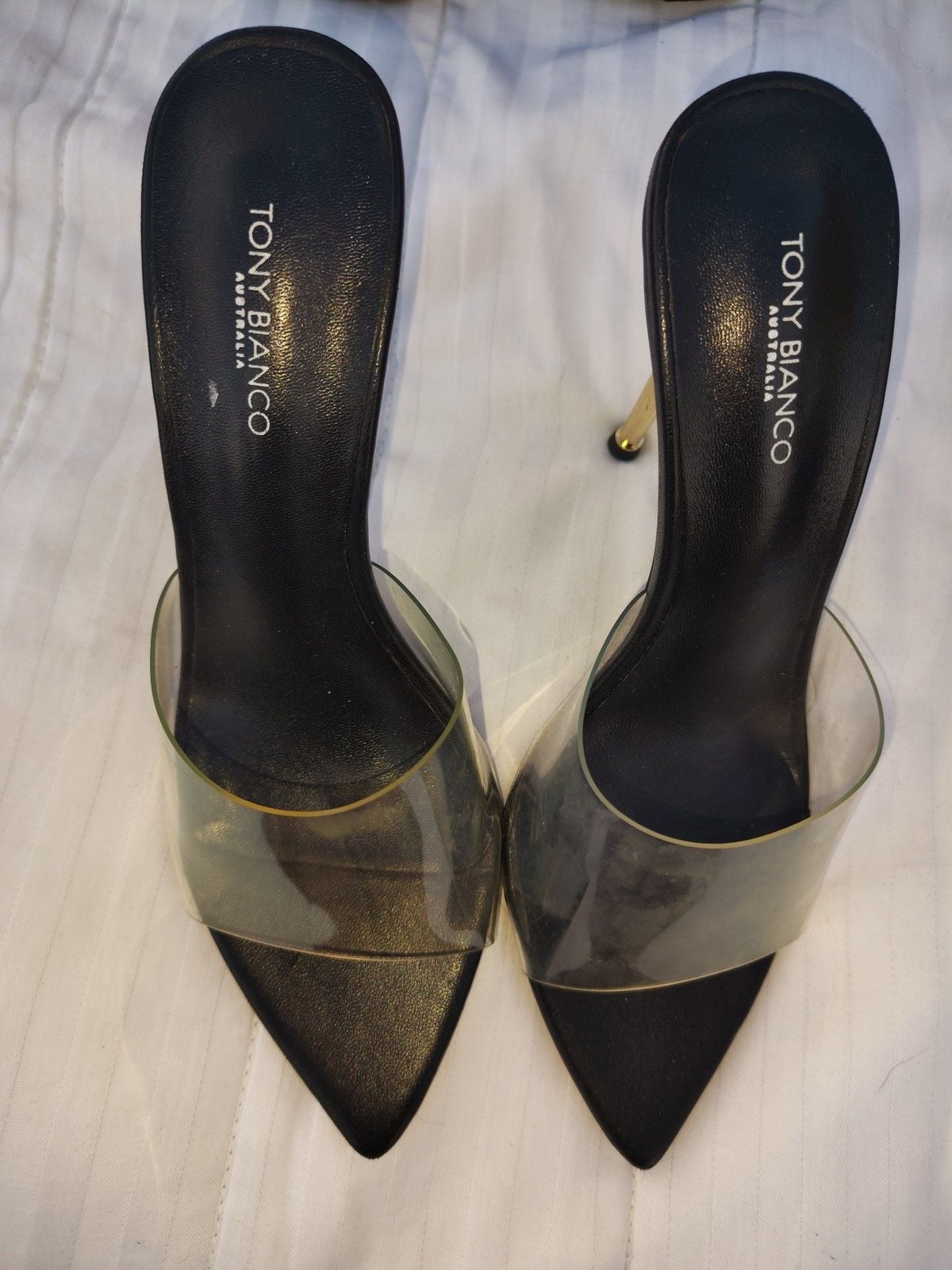 Tony Bianco Australia Black Pointed Toe Clear PVC Mule Stiletto Heels