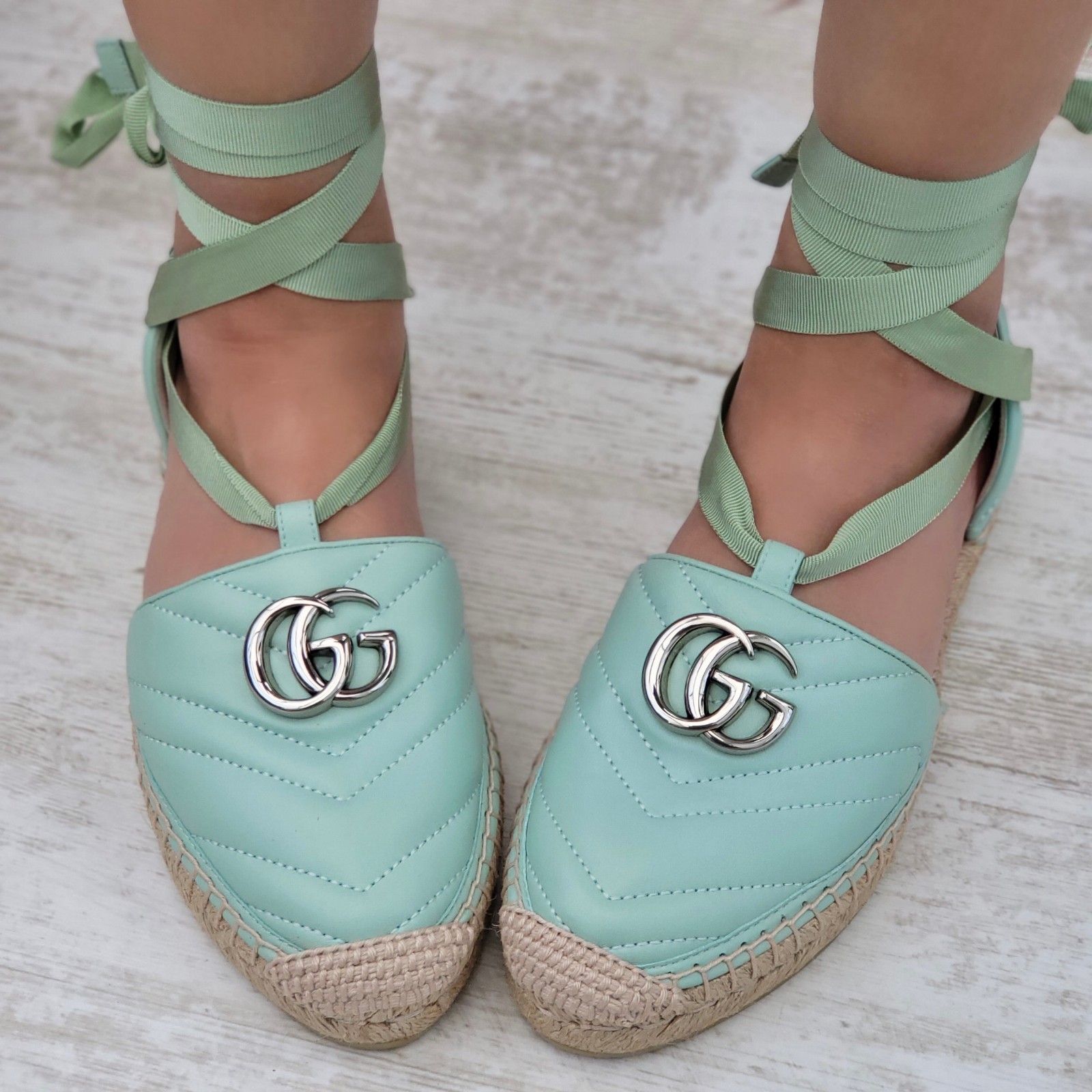 Gucci Marmont GG Espadrille Sandals Ankle Wrap Platform Flats EU 37 UK 4 RRP£625