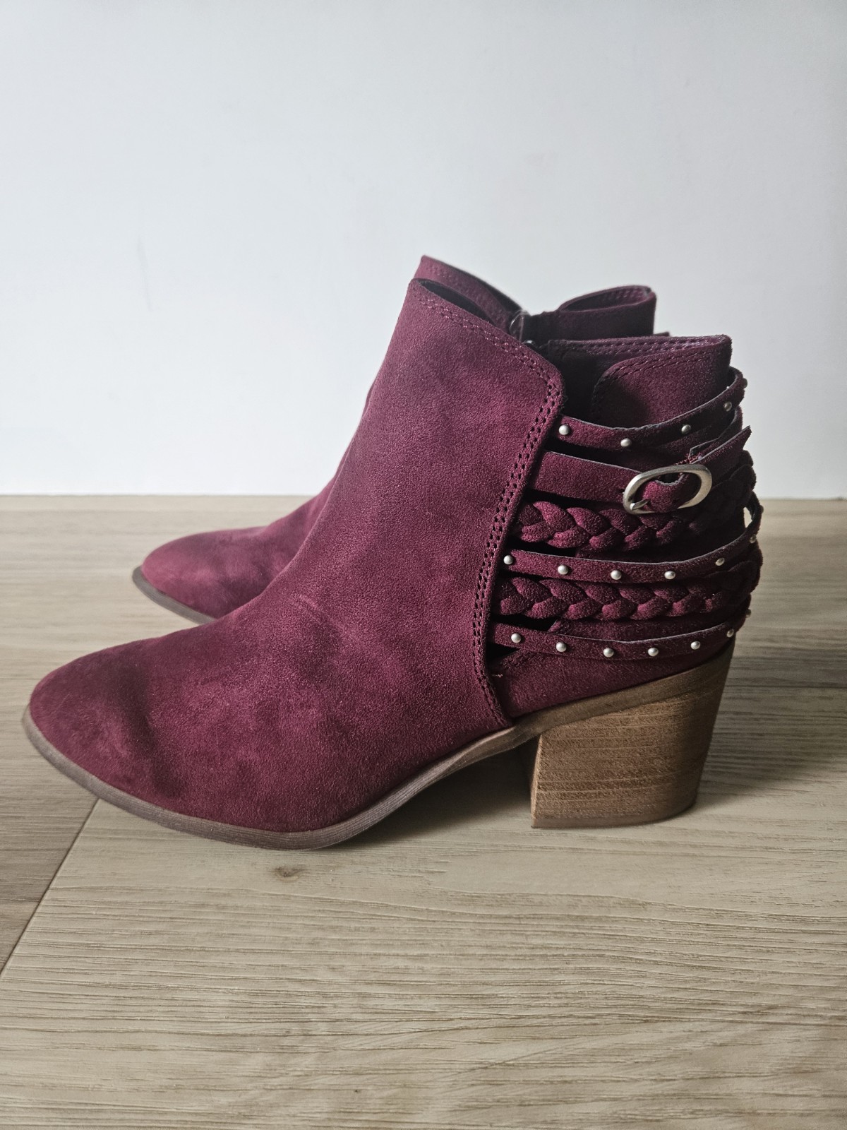 Boho Western Suede Braided Studded Cutout Ankle Booties Goth Fall Block Heels