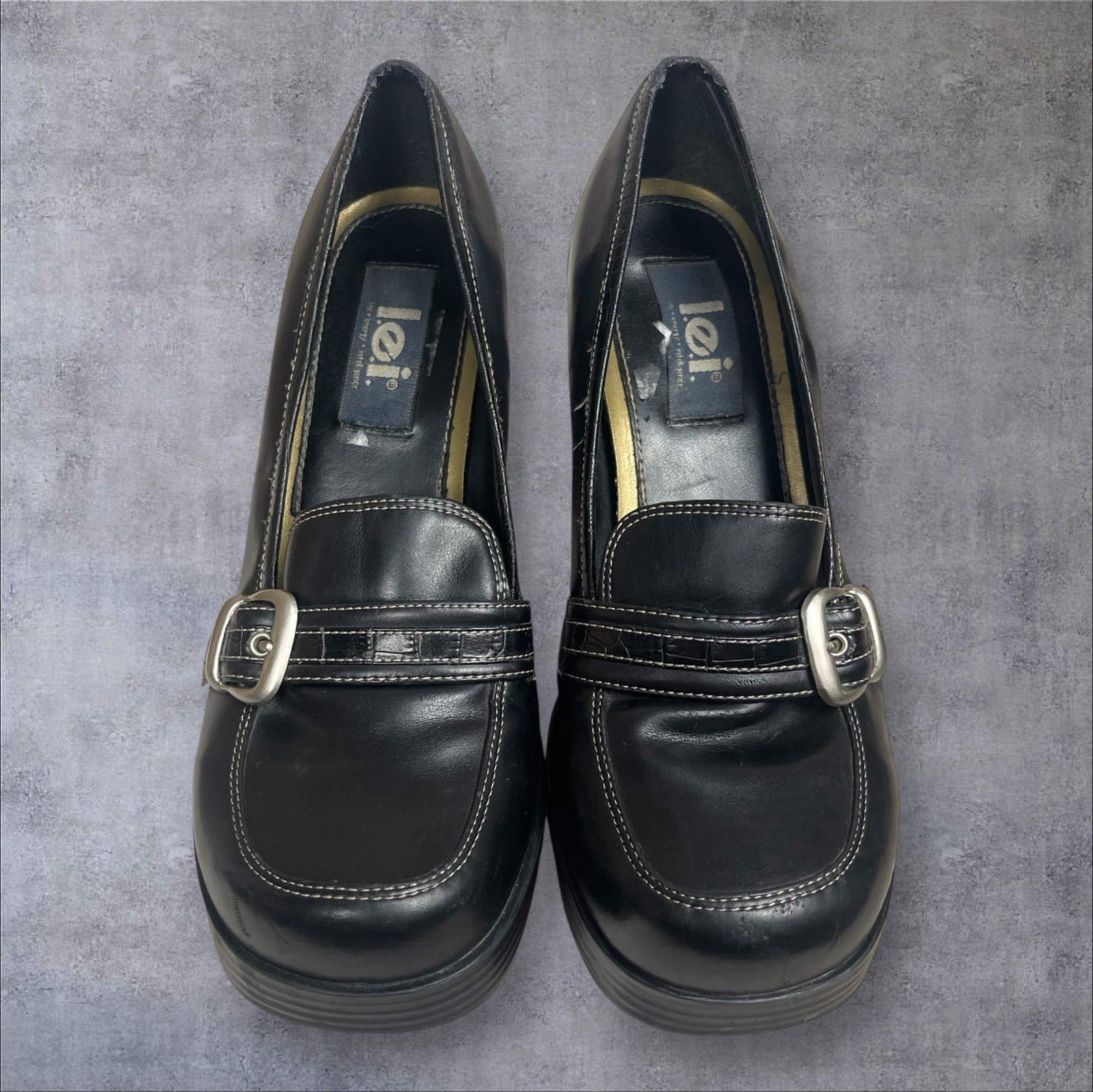 VTG Y2K l.e.i Chunky Platform Shoes Womens 8.5 Office Siren Dark Academia Retro