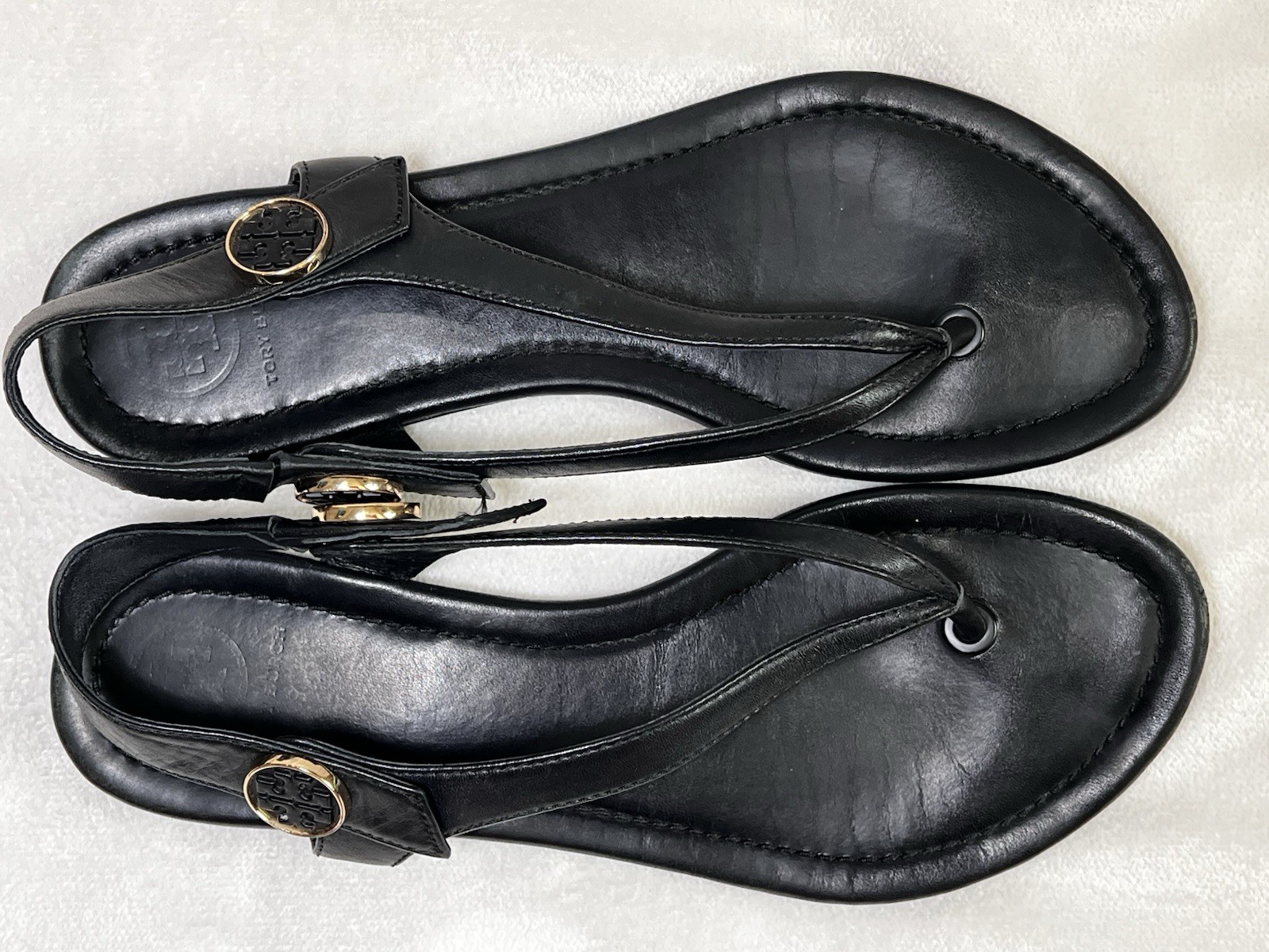 Tory Burch Women’s Thong Slingback Leather Sandals Black Size 7.5