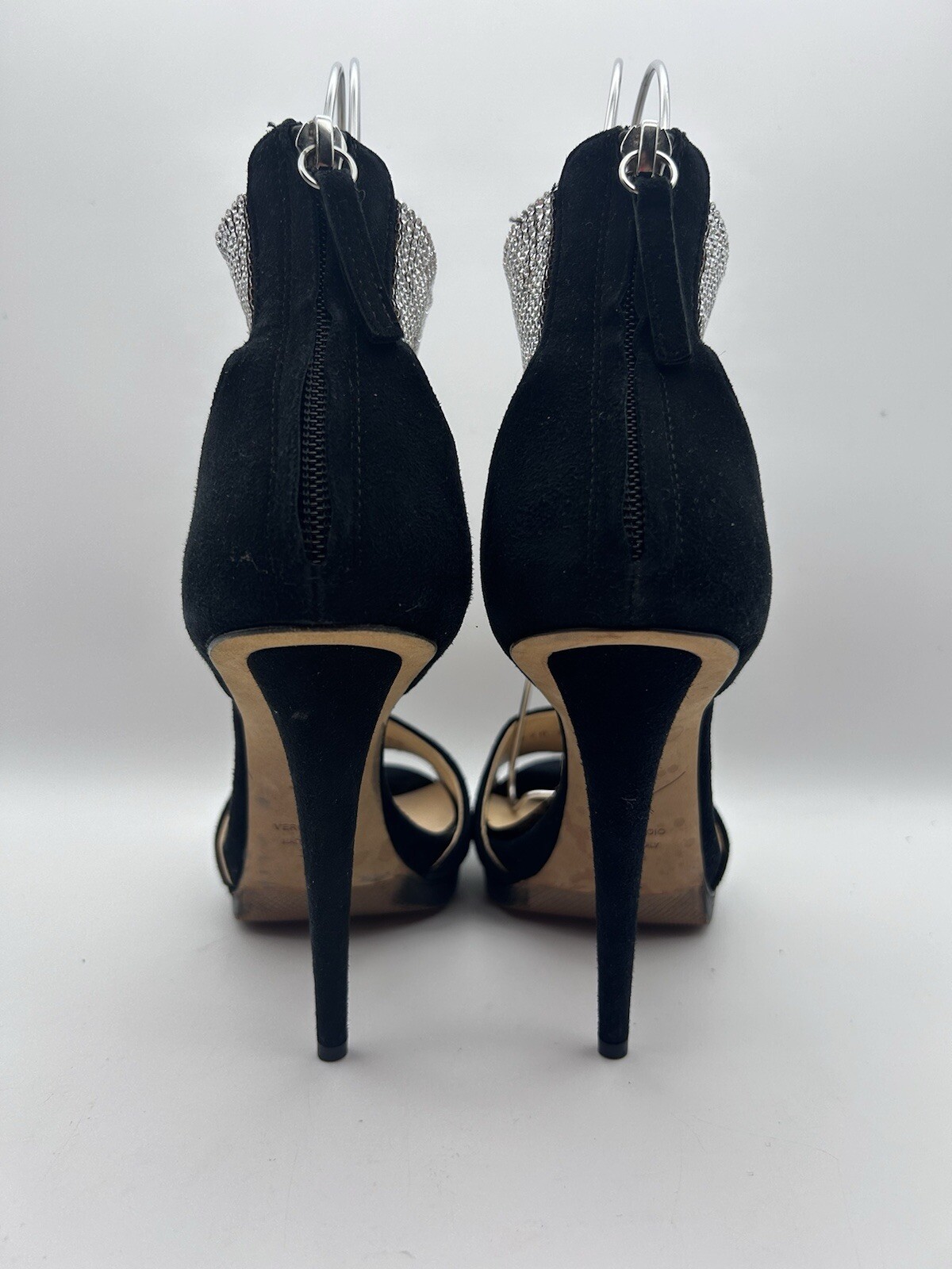 Giuseppe Zanotti Crystal-Cuff High Heel Stiletto Sandals in Black Suede Sz 36.5