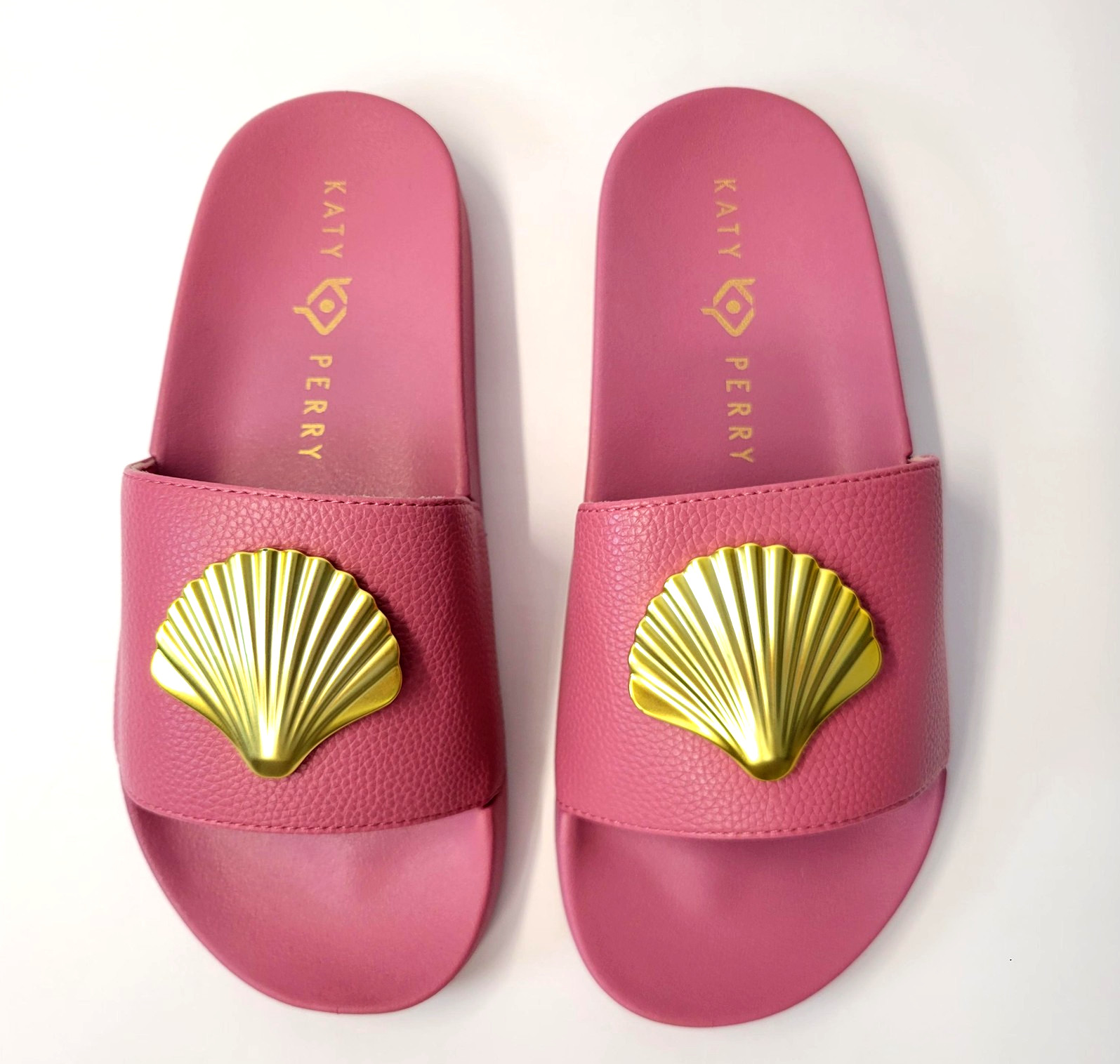 Katy Perry Pool Slide Shell Shoes Womens Size 7M Dark Pink Gold Seashell Sandals
