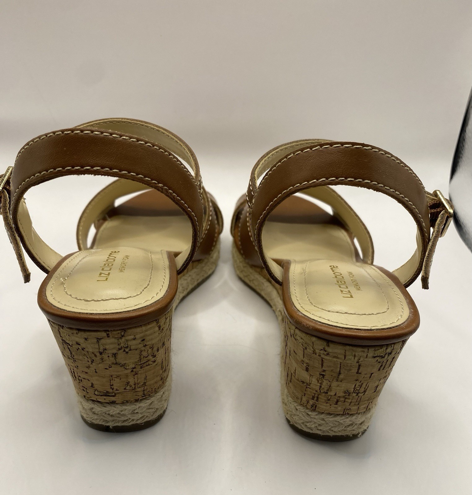 Liz Claiborne Majorca Brown Leather Espadrille Wedge Sandal Womens 6 Memory Foam
