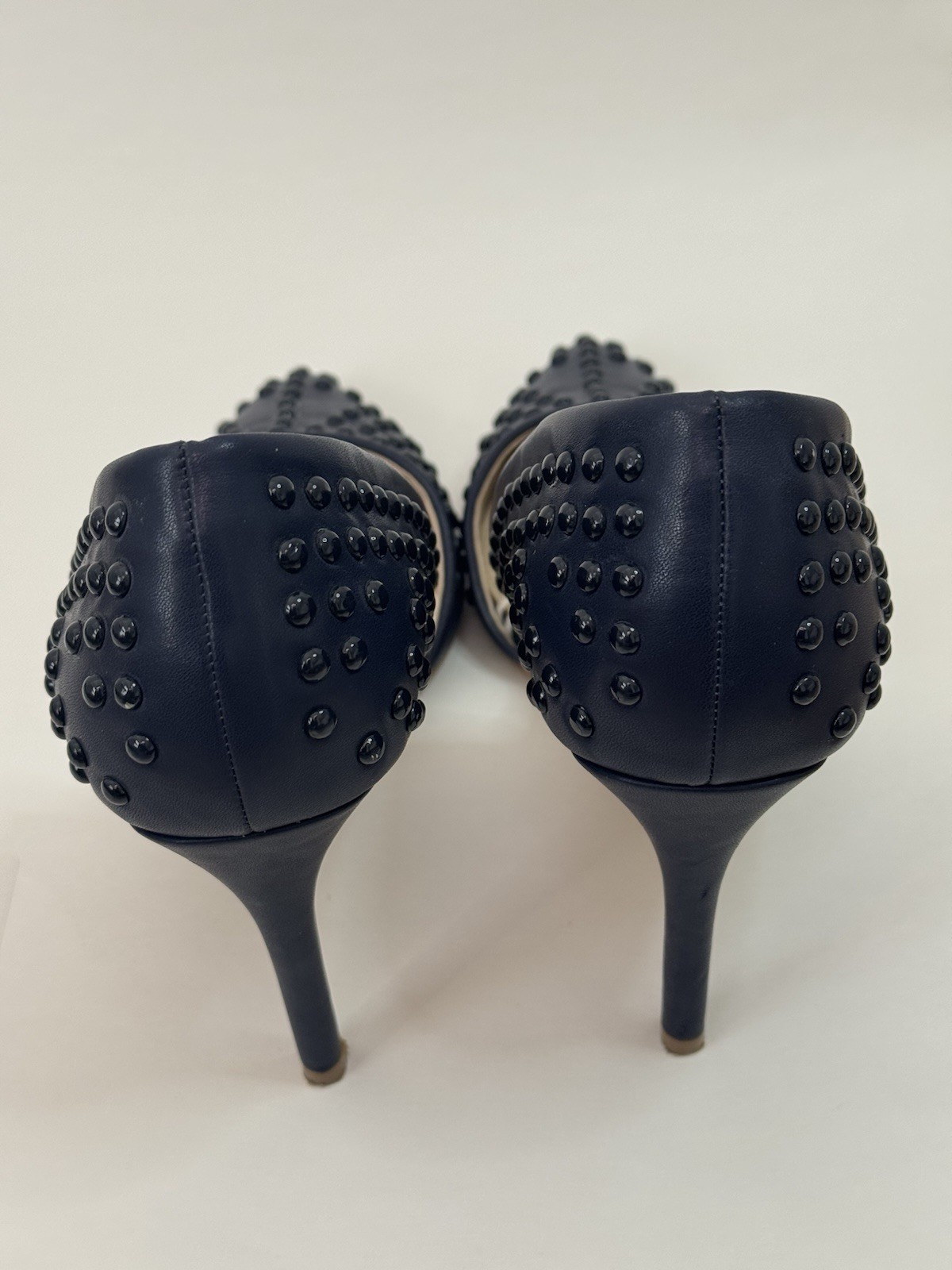 French Connection Shoe Womens Black Vegan Leather Pump Pearl Studded Heels Sz 10