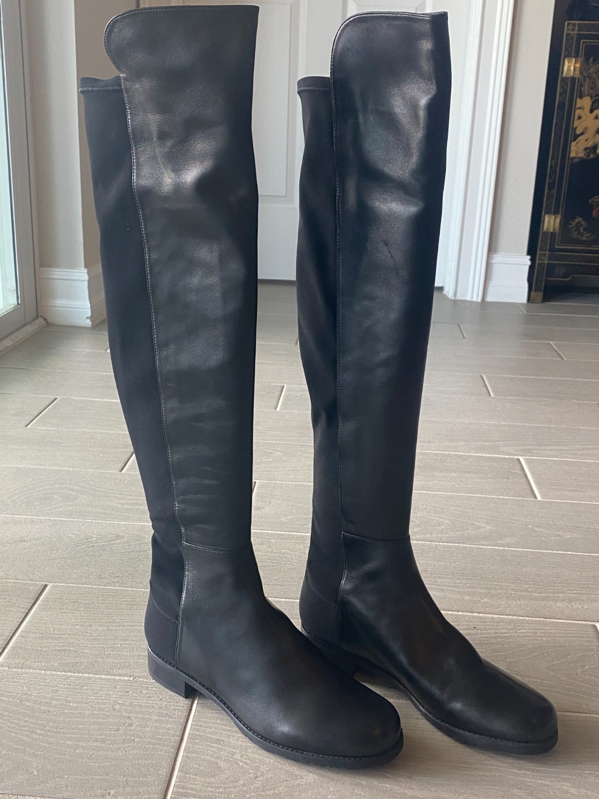Stuart Weitzman 5050 Black Nappa Leather Over The Knee Boots 8.5 M NWOB Riding