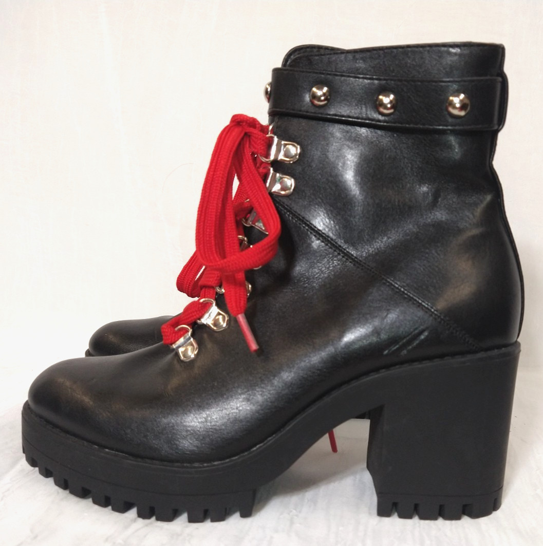 Black Platform Boots Combat Chunky Goth Grunge Punk Biker Street Y2K sz 5.5