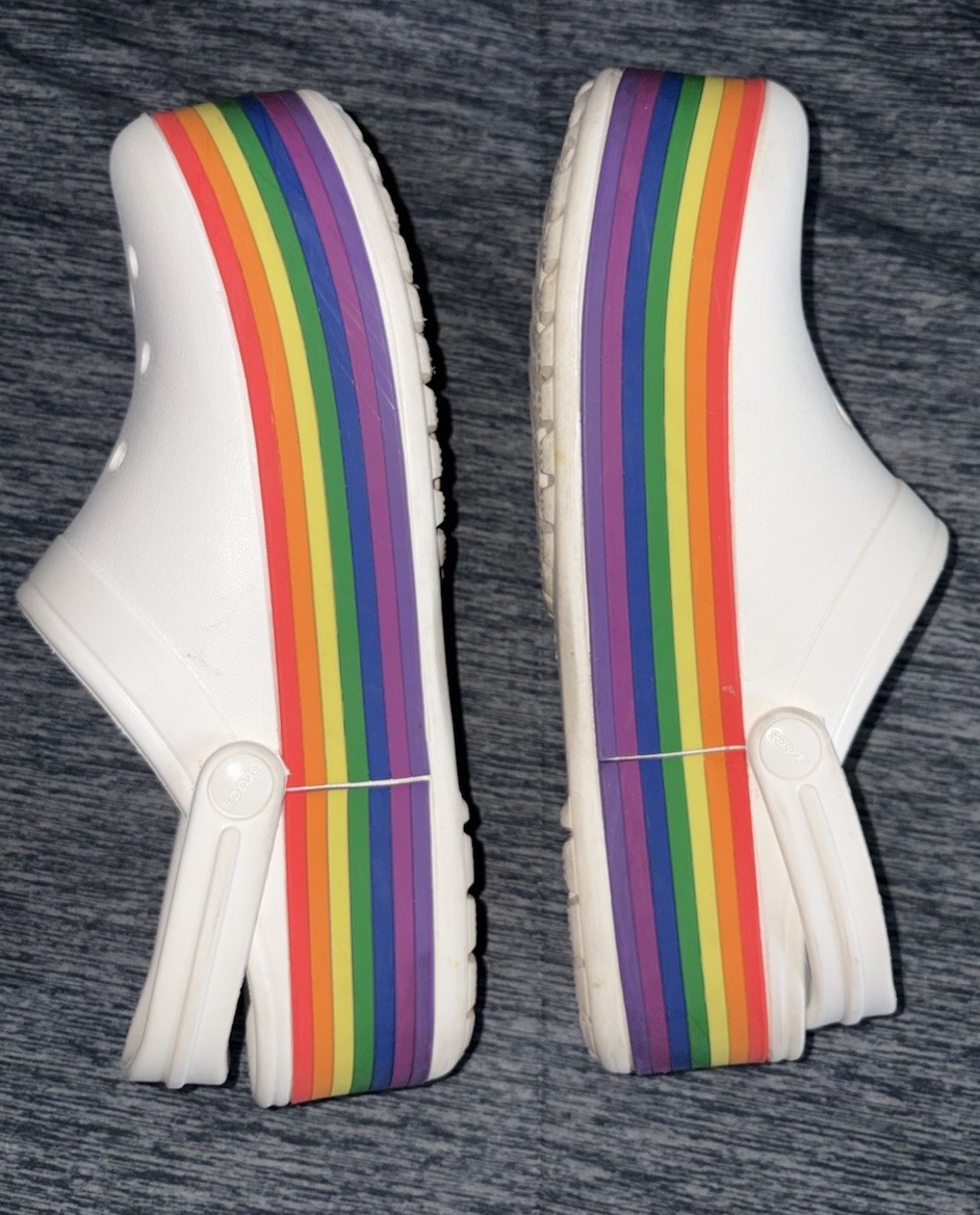 Crocs Iconic Comfort Unisex Men 6 Women 8 Platform Rainbow Shoes