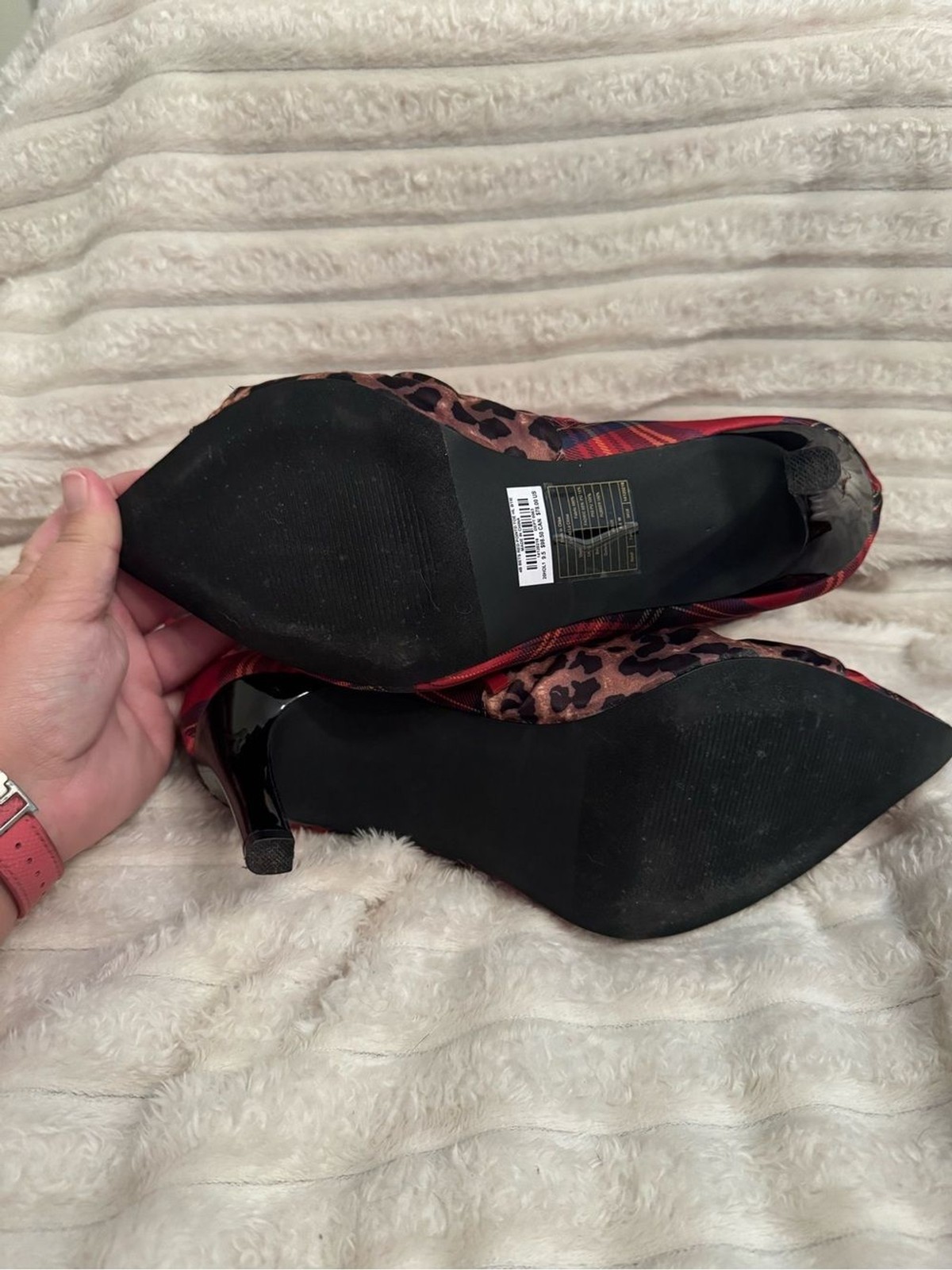 Torrid X Betsey Johnson Plaid Red Pointed-Toe Ankle Boots with Leopard Bow 9.5w