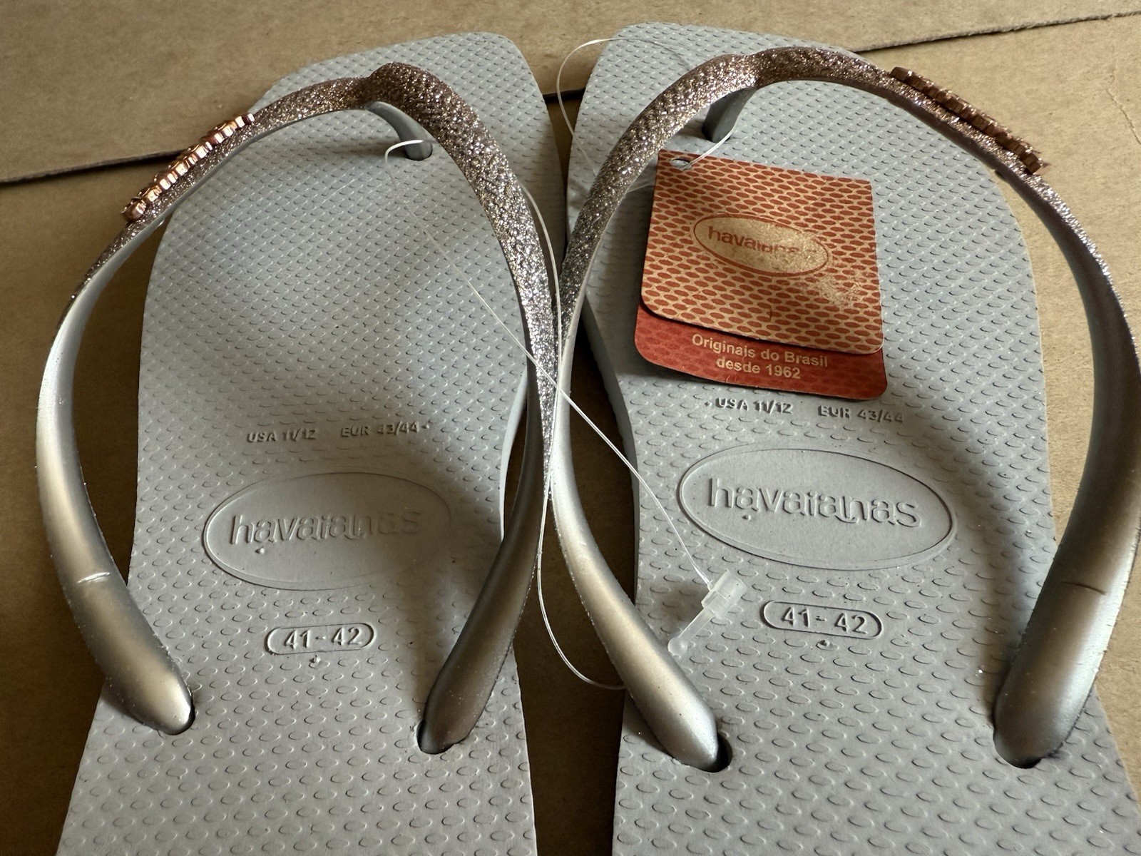 Havaianas Slim Square Glitter Party Lt Blue/Grey Contrasting Straps 41-42 – New