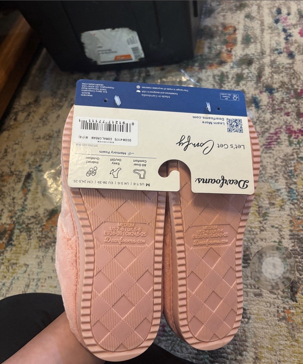 Dearfoams Memory Foam Slip-On Slippers Pink Quilted Fleece Women’s 7-8