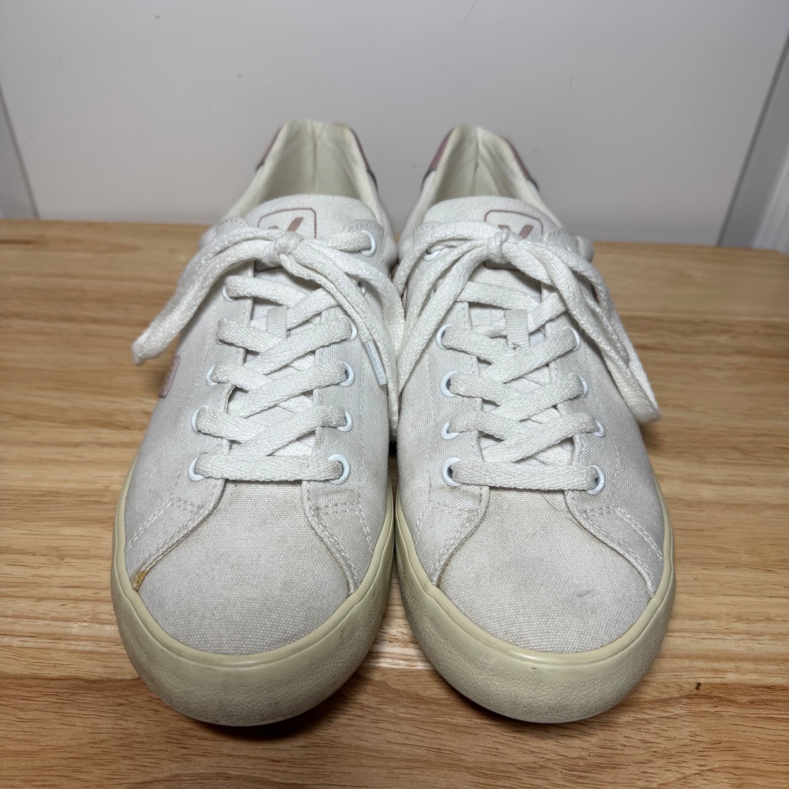 Veja Esplar Canvas Sneakers Women 8 White Petale Pink Shoes Made in Brazil