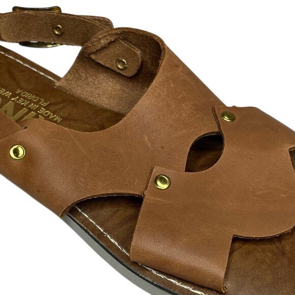 Kino Leather Sandals Womens Brown Adjustable Open Tow Slingback Handmade Size 10