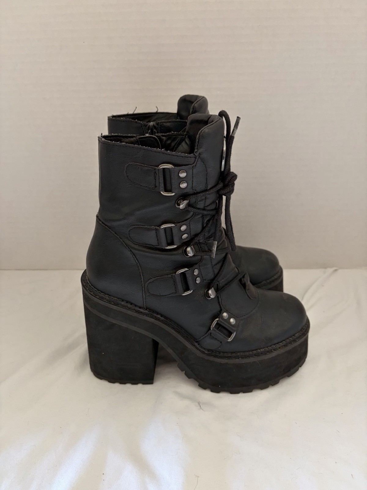 Killstar Crescent Platform Boots Black Goth Moon Chunky Heel Lace Up US 6 EU37