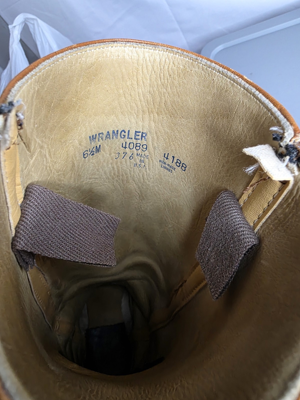 VTG Wrangler 4188 Western Boots Wmn’s 6.5 M Tan Leather Tall Pull On USA Campus