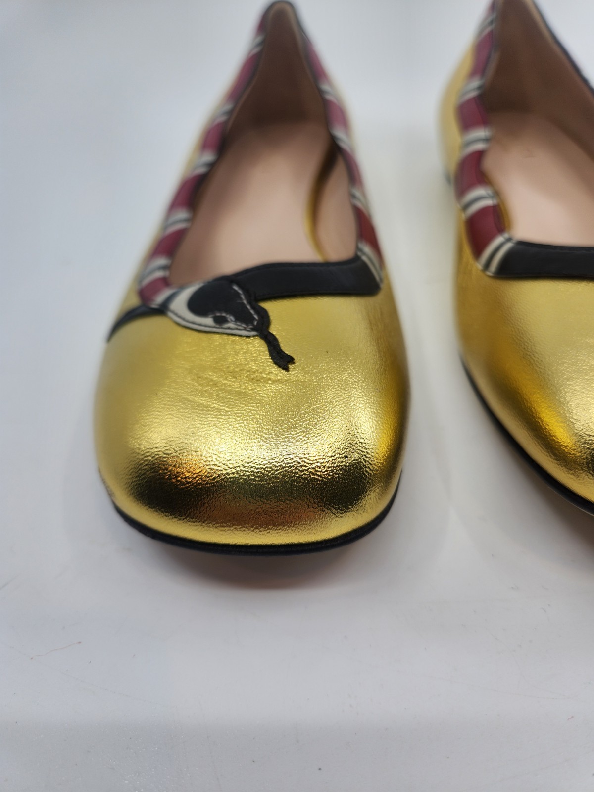 Gucci Yoko King Snake Leather Ballet Flats Shoes Square Toe in GOLD EU 38.5
