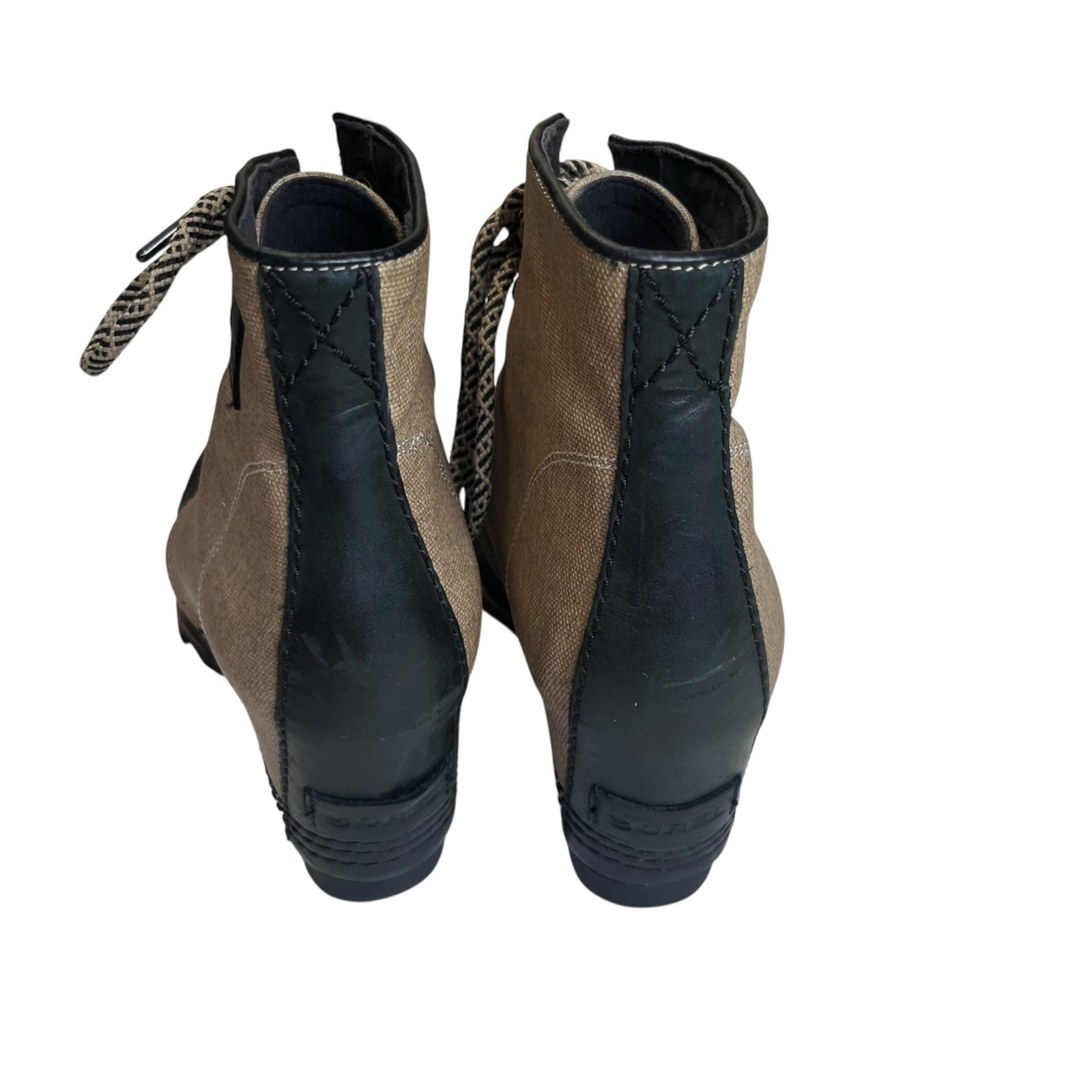 Sorel PDX Wedge Women’s Boots Tan & Black Waxed Canvas & Leather 9 Lace Up