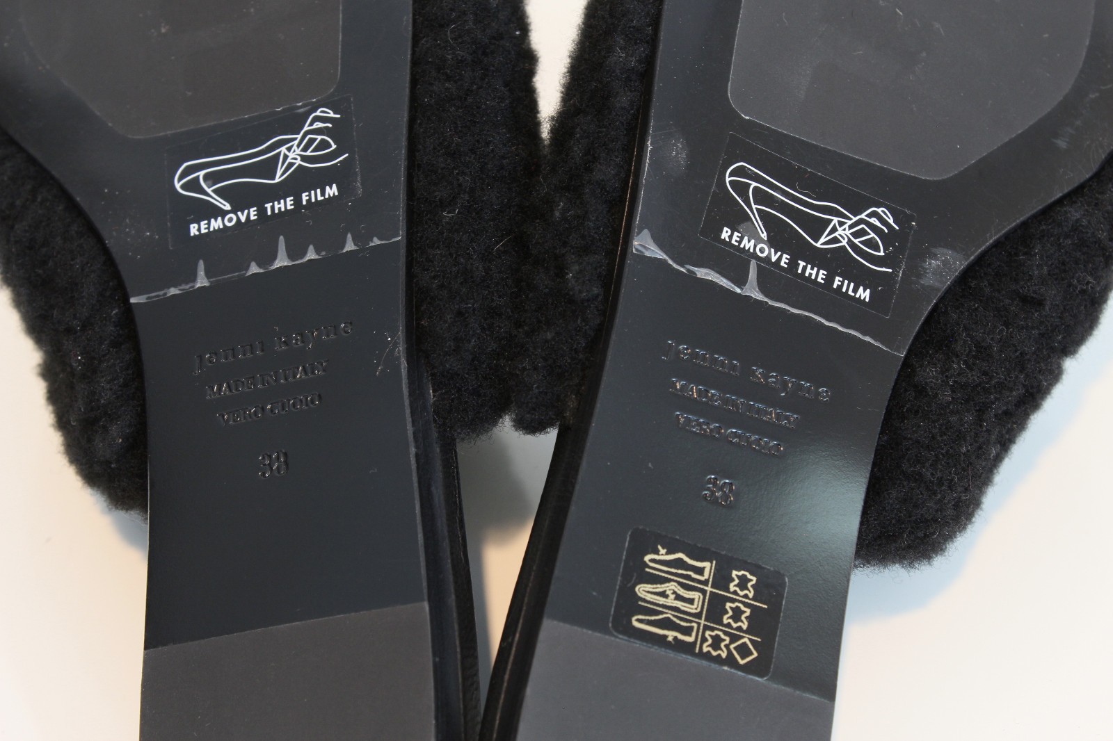 Jenni Kayne NWOB Shearling Mules Black Fur Slides EU 38 US 8 Made In Italy