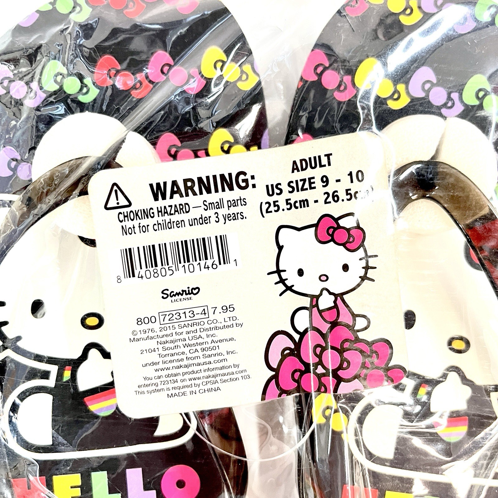 Hello Kitty 2015 Flip Flops Adult Size 9-10 Nakajima USA New